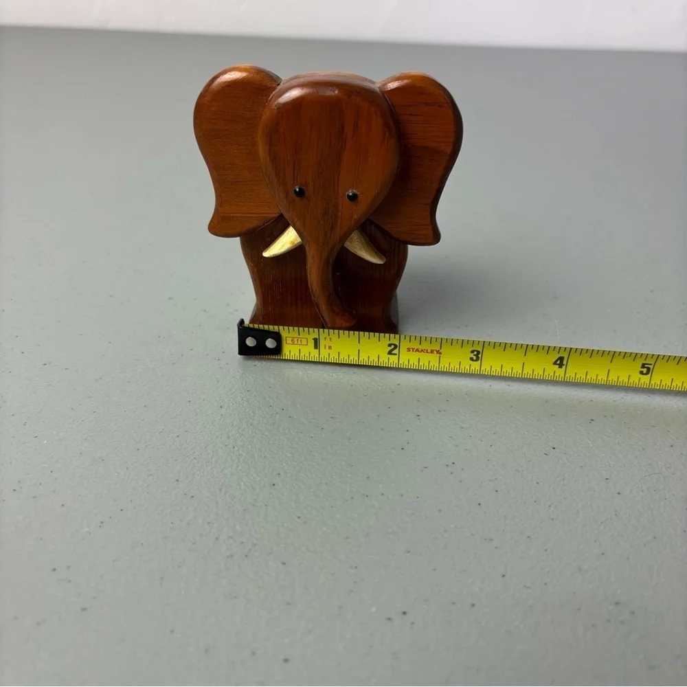 Vintage Wood Elephant Figurine Tusks 1995 Small Home Decor African Safari